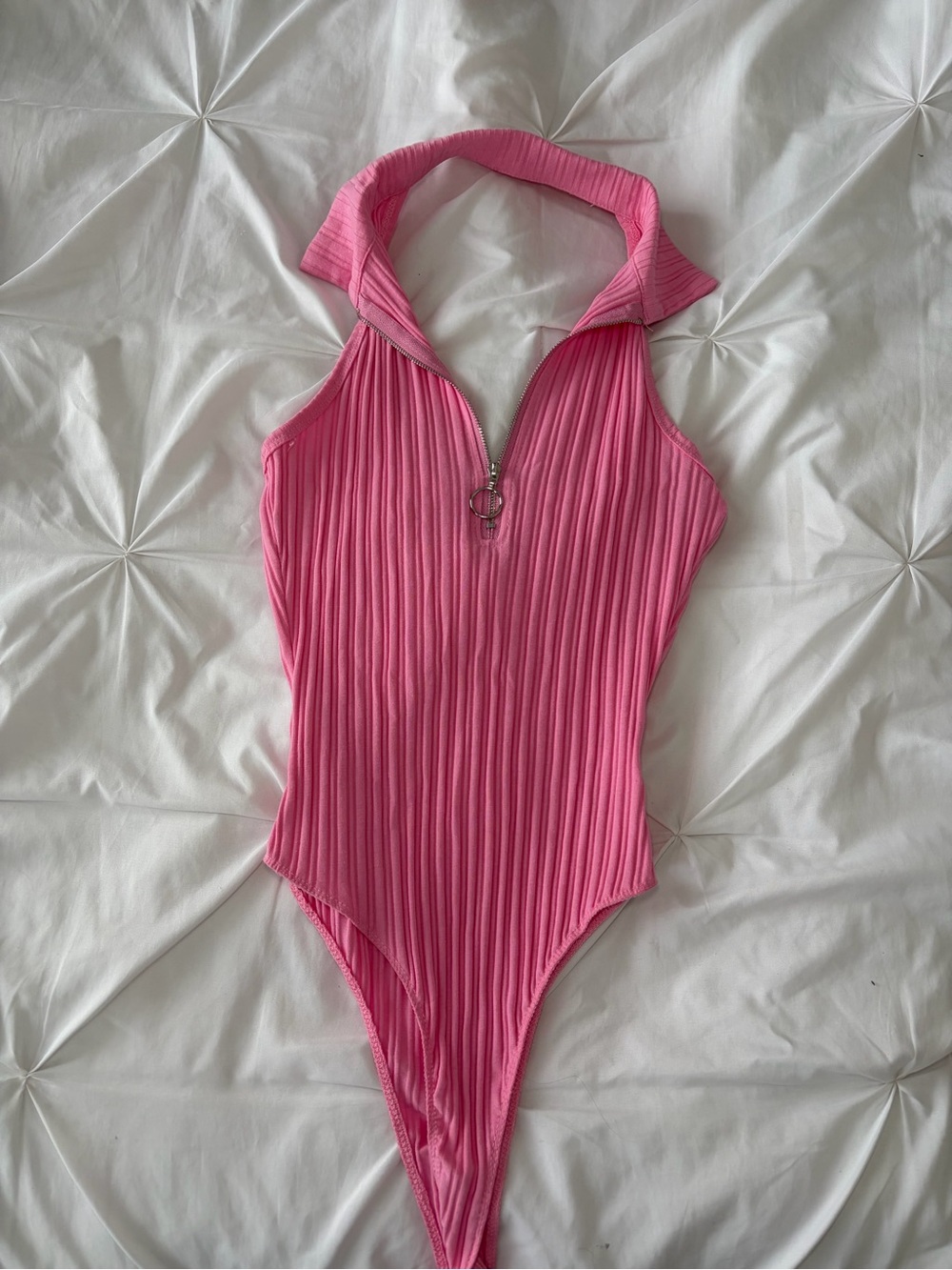 Pink Ribbed Halter One-Piece Bodysuit